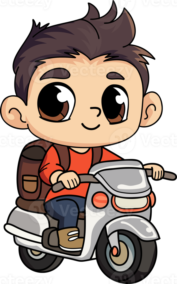 contento consegna uomo con scooter personaggio illustrazione nel scarabocchio stile png