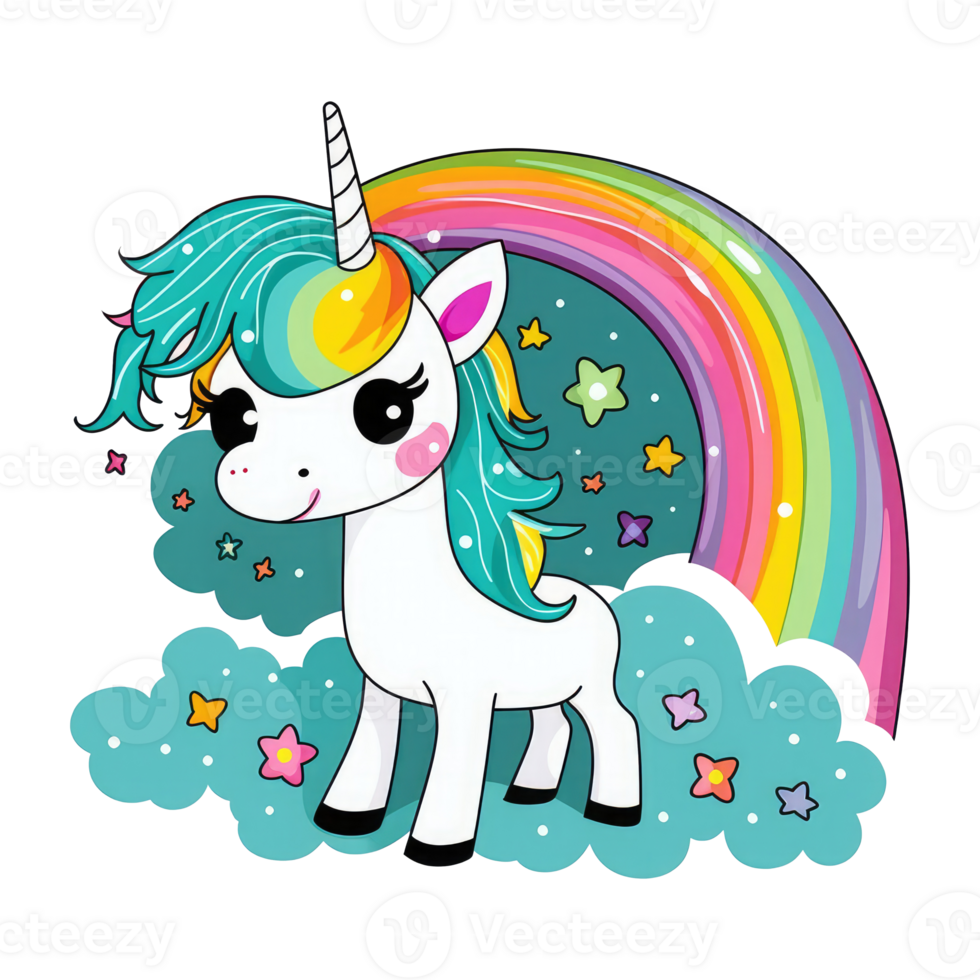 cute unicorn with a rainbow mane . png