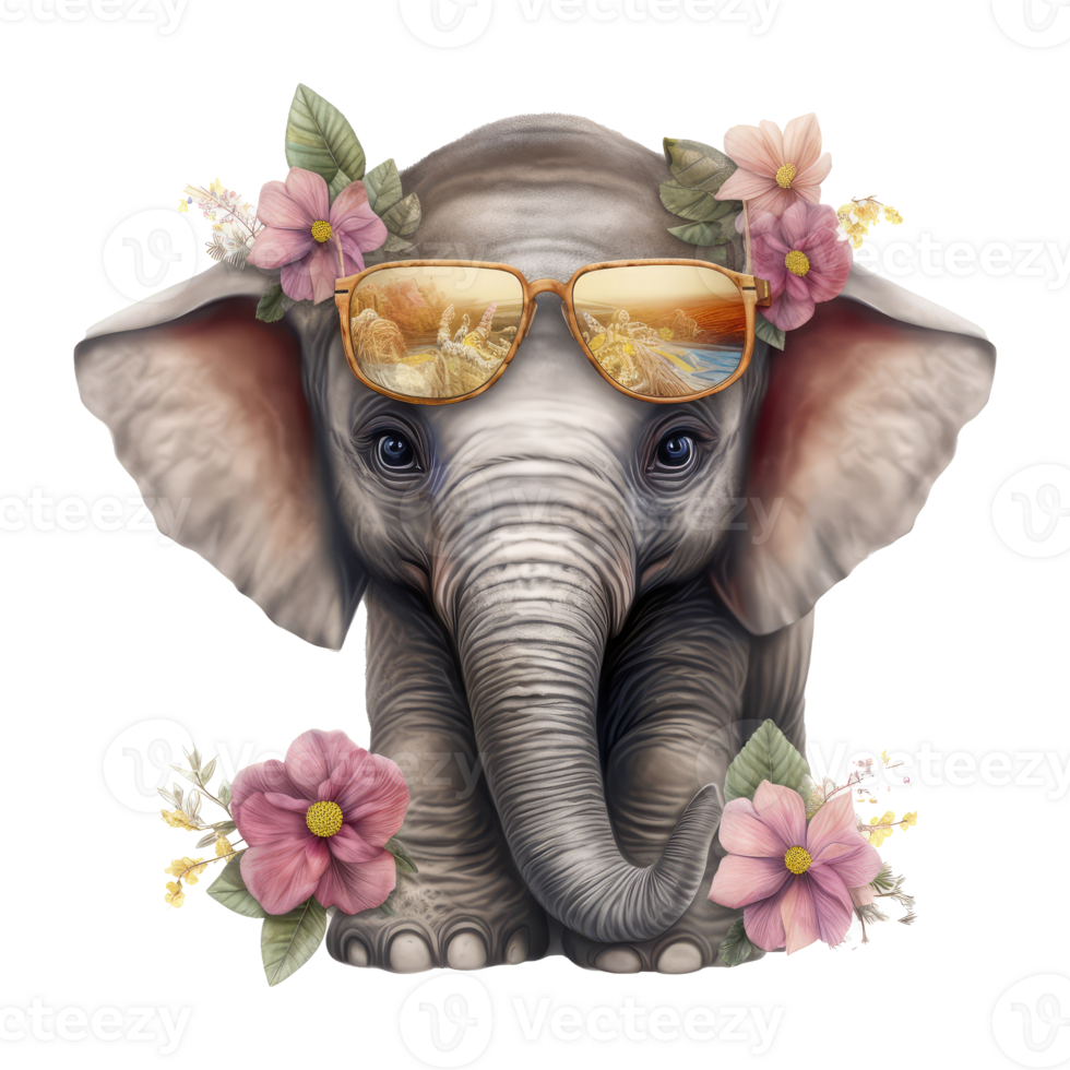 carino bambino elefante acquerello con colorato fiori . ai generato png
