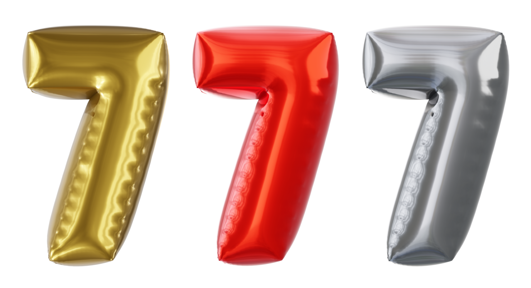 Balloon number 7, red golden silver Realistic 3D png