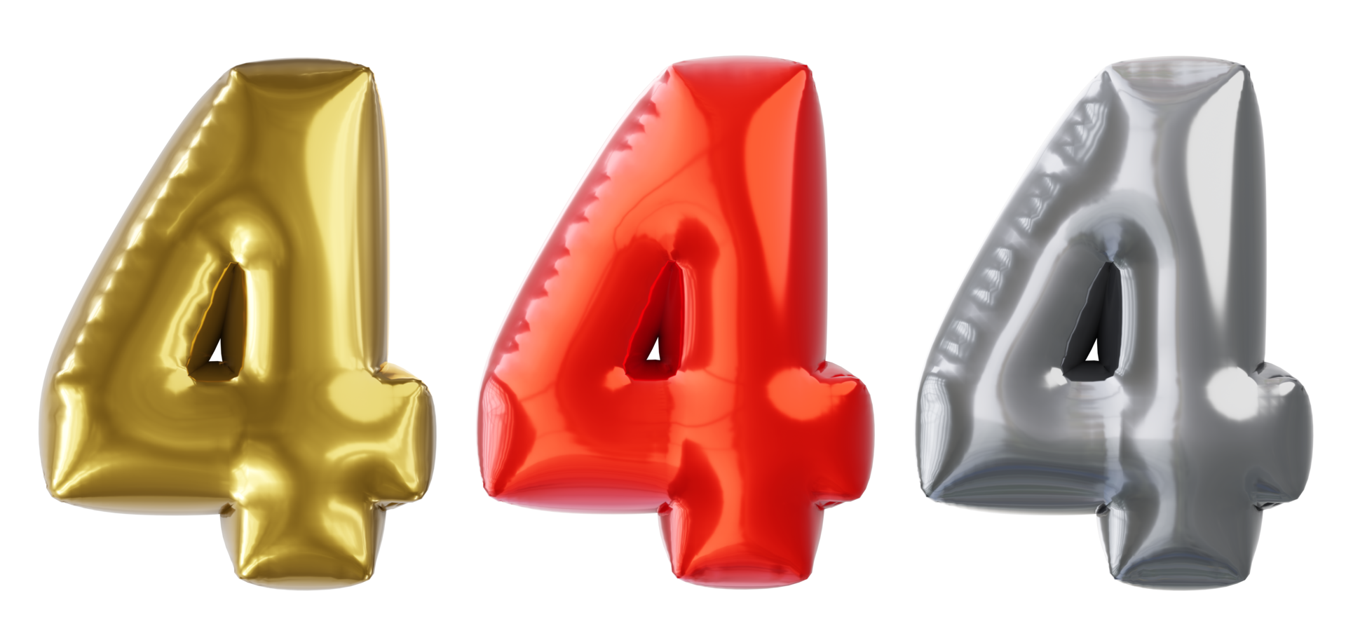 Balloon number 4, red golden silver Realistic 3D png
