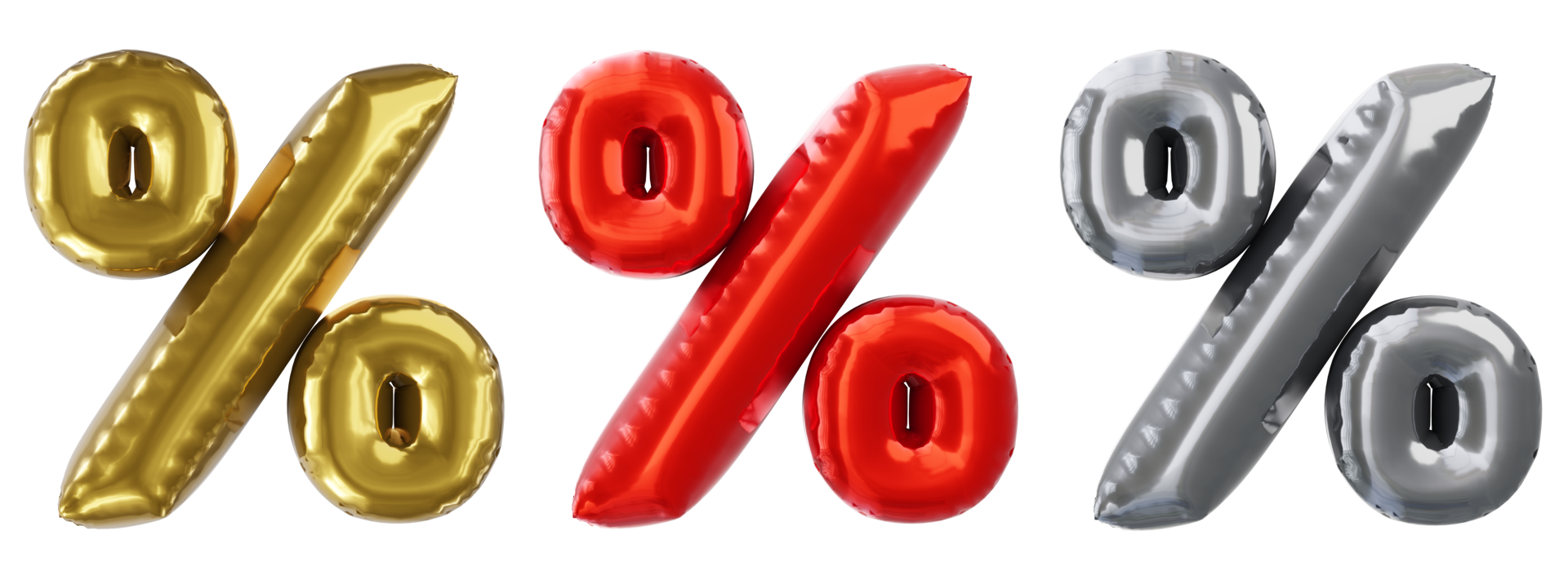 Balloon Percent sign, red golden silver Realistic 3D png