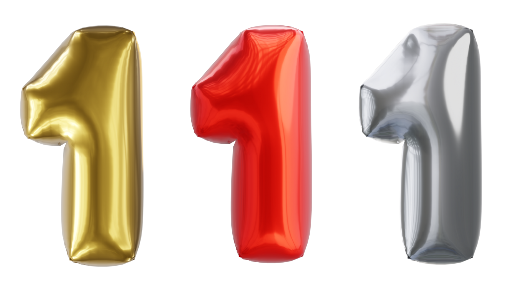 Balloon number 1, red golden silver Realistic 3D png