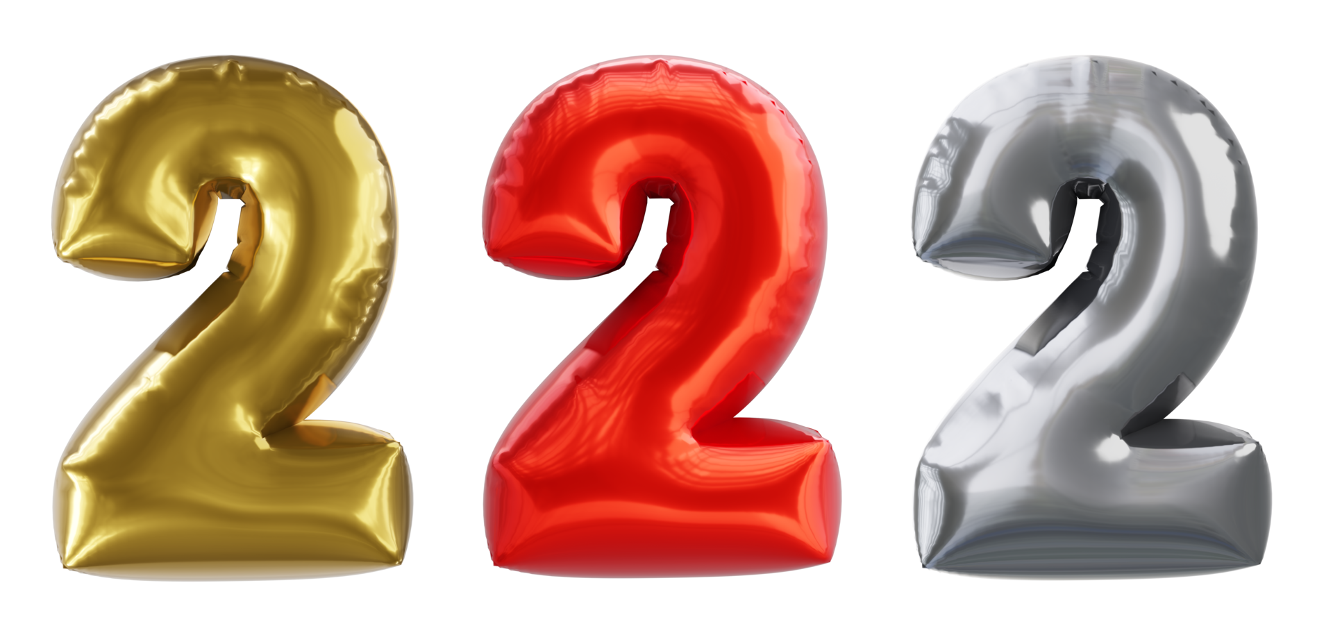 Balloon number 2, red golden silver Realistic 3D png