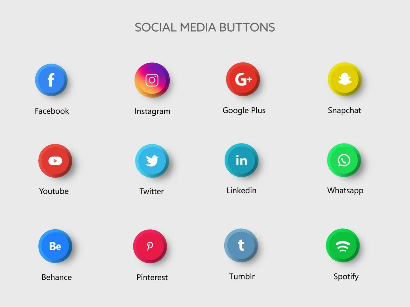 Set Of Social Media App Buttons On Grey Background. vector