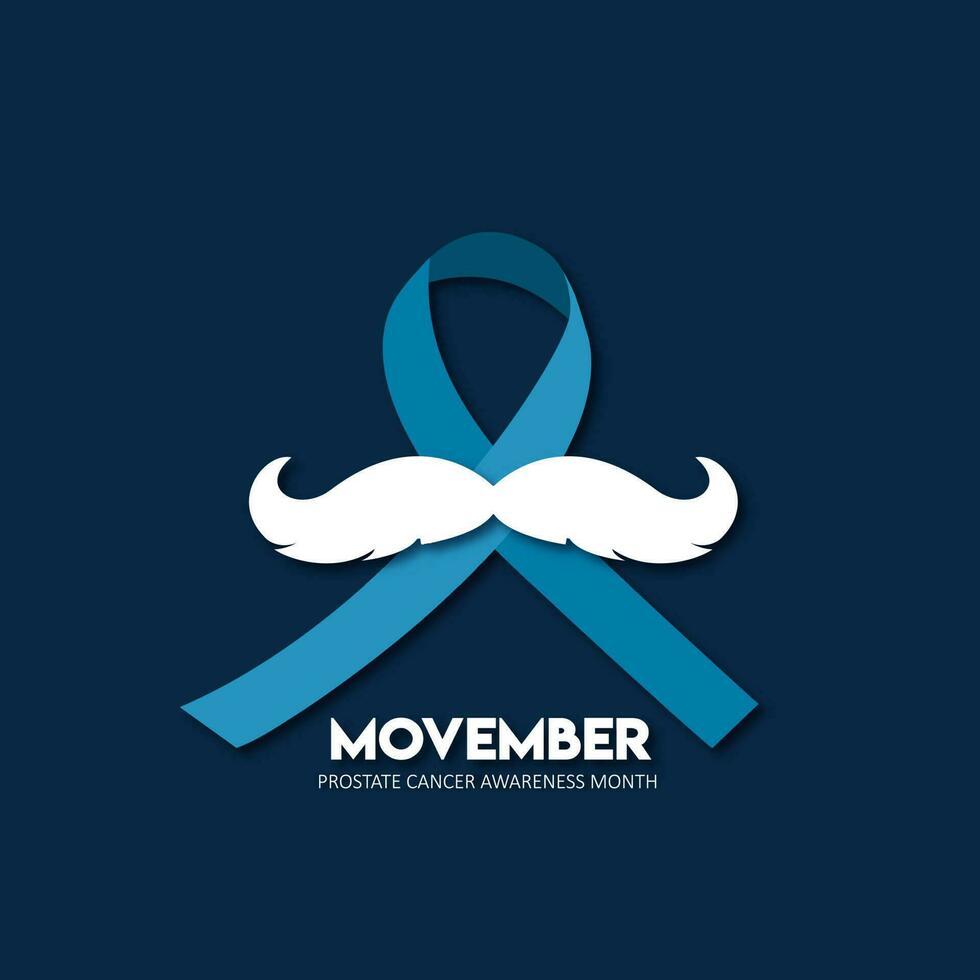 próstata cáncer cinta con Bigote en azul antecedentes para movember conciencia mes concepto. vector