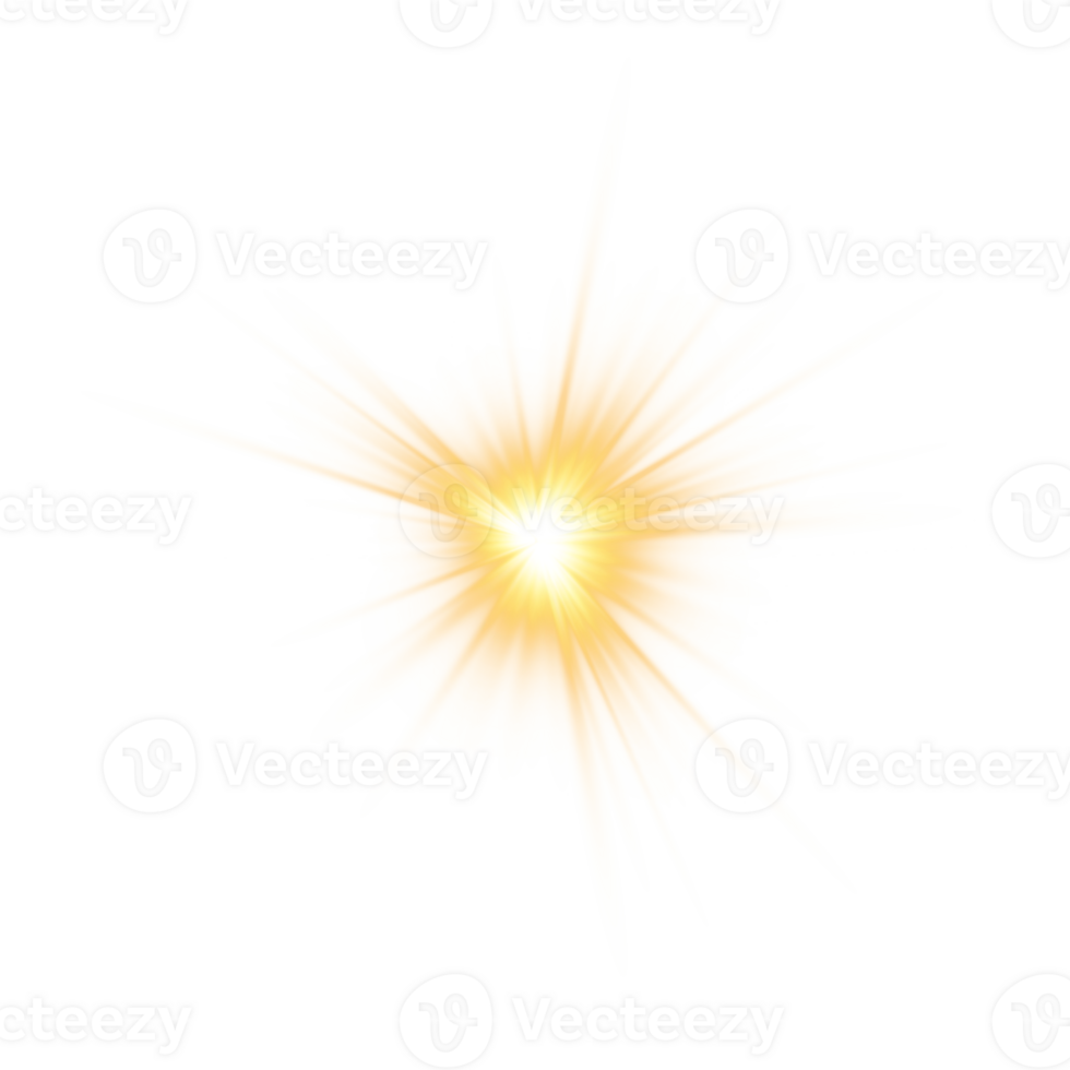 Golden glowing light effects isolated on transparent background. Solar flare with beams and spotlight. Glow effect. Starburst with sparkles. PNG. png