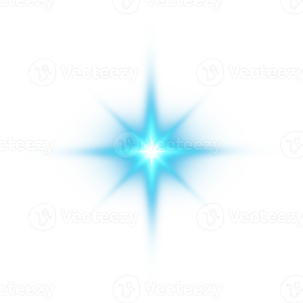 Blau glühend Beleuchtung Auswirkungen isoliert auf transparent Hintergrund. Solar- Fackel mit Balken und Scheinwerfer. glühen Wirkung. Starburst mit funkelt. png. png