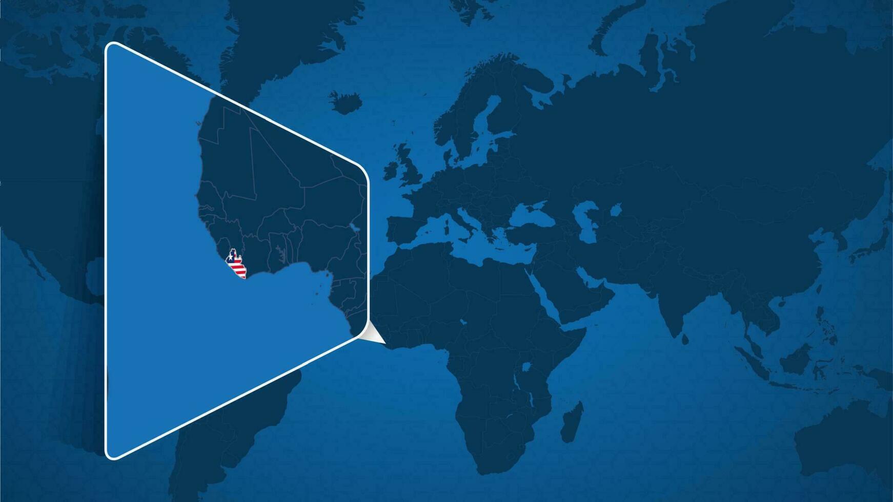 ubicación de Liberia en el mundo mapa con engrandecido mapa de Liberia con bandera. vector