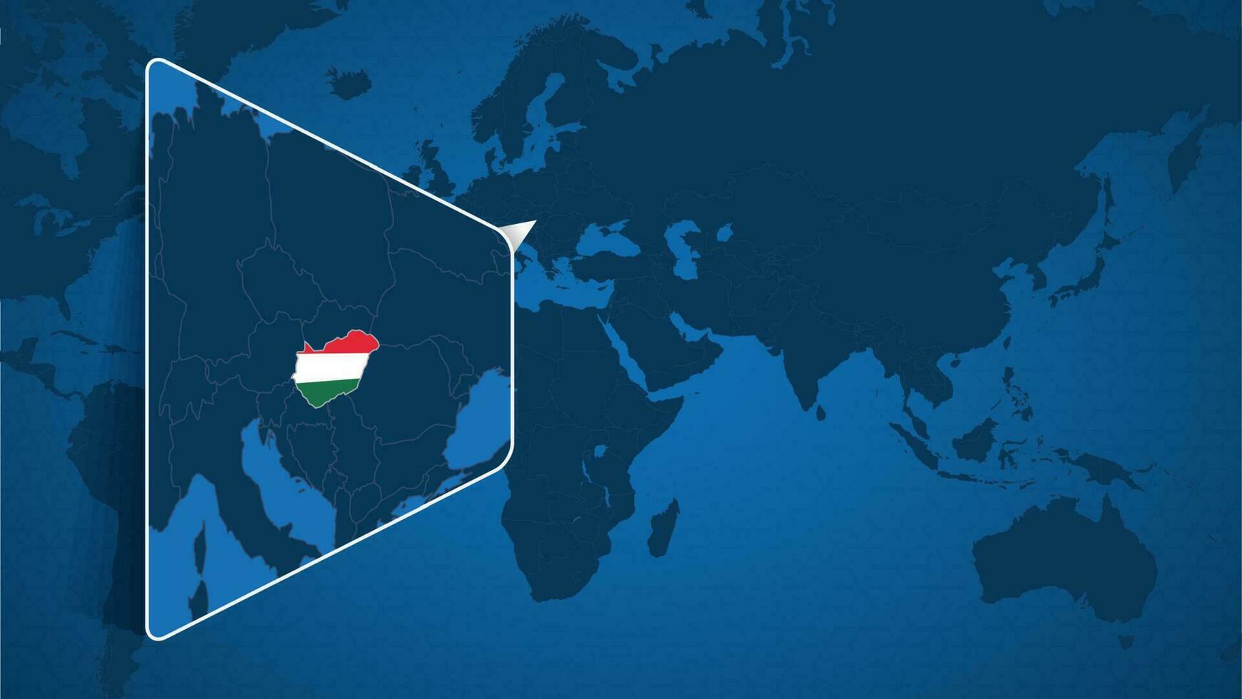 Location of Hungary on the World Map with Enlarged Map of Hungary with Flag. vector