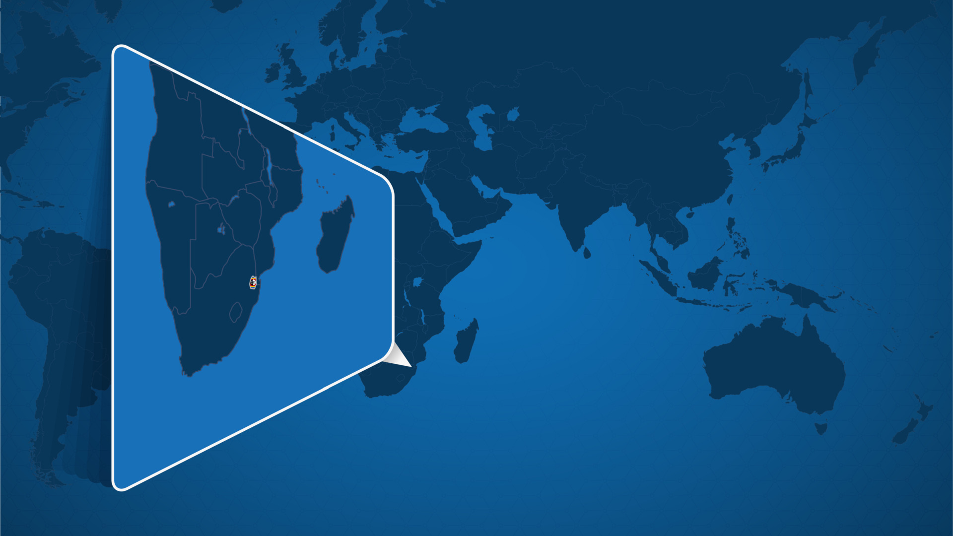 Location Of Swaziland On The World Map With Enlarged Map Of Swaziland Location Of Swaziland On The World Map With Enlarged Map Of Swaziland With Flag Vector