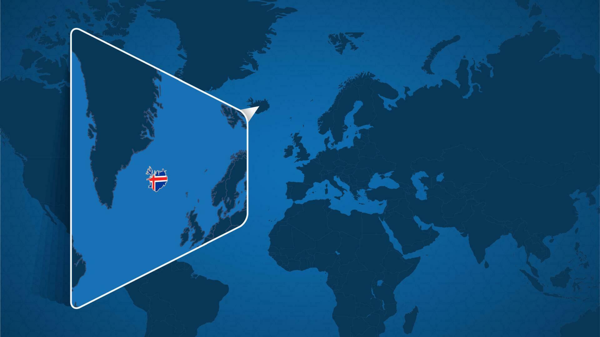 Location Of Iceland On The World Map With Enlarged Map Of Iceland With Location Of Iceland On The World Map With Enlarged Map Of Iceland With Flag Vector 