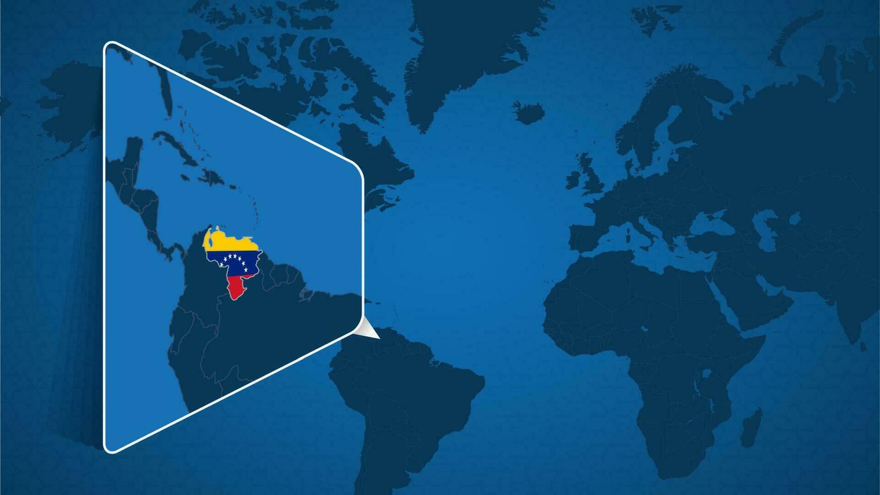 ubicación de Venezuela en el mundo mapa con engrandecido mapa de Venezuela con bandera. vector