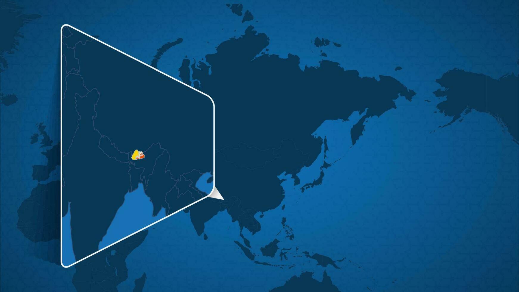 Location of Bhutan on the World Map with Enlarged Map of Bhutan with Flag. vector