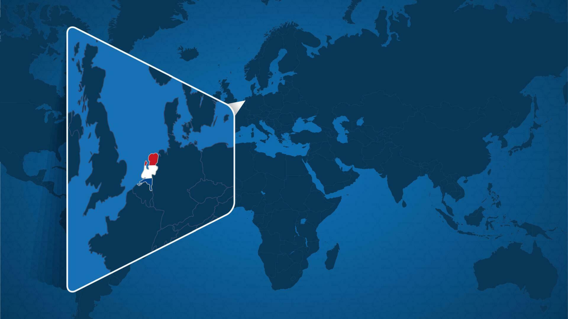 Location Of Netherlands On The World Map With Enlarged Map Of Location Of Netherlands On The World Map With Enlarged Map Of Netherlands With Flag Vector