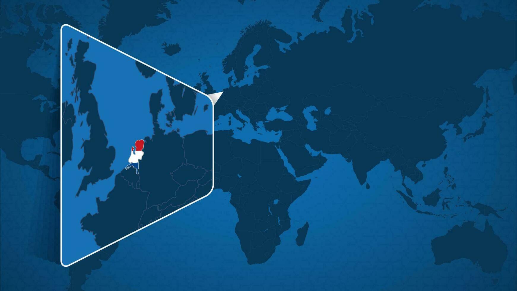 ubicación de Países Bajos en el mundo mapa con engrandecido mapa de Países Bajos con bandera. vector