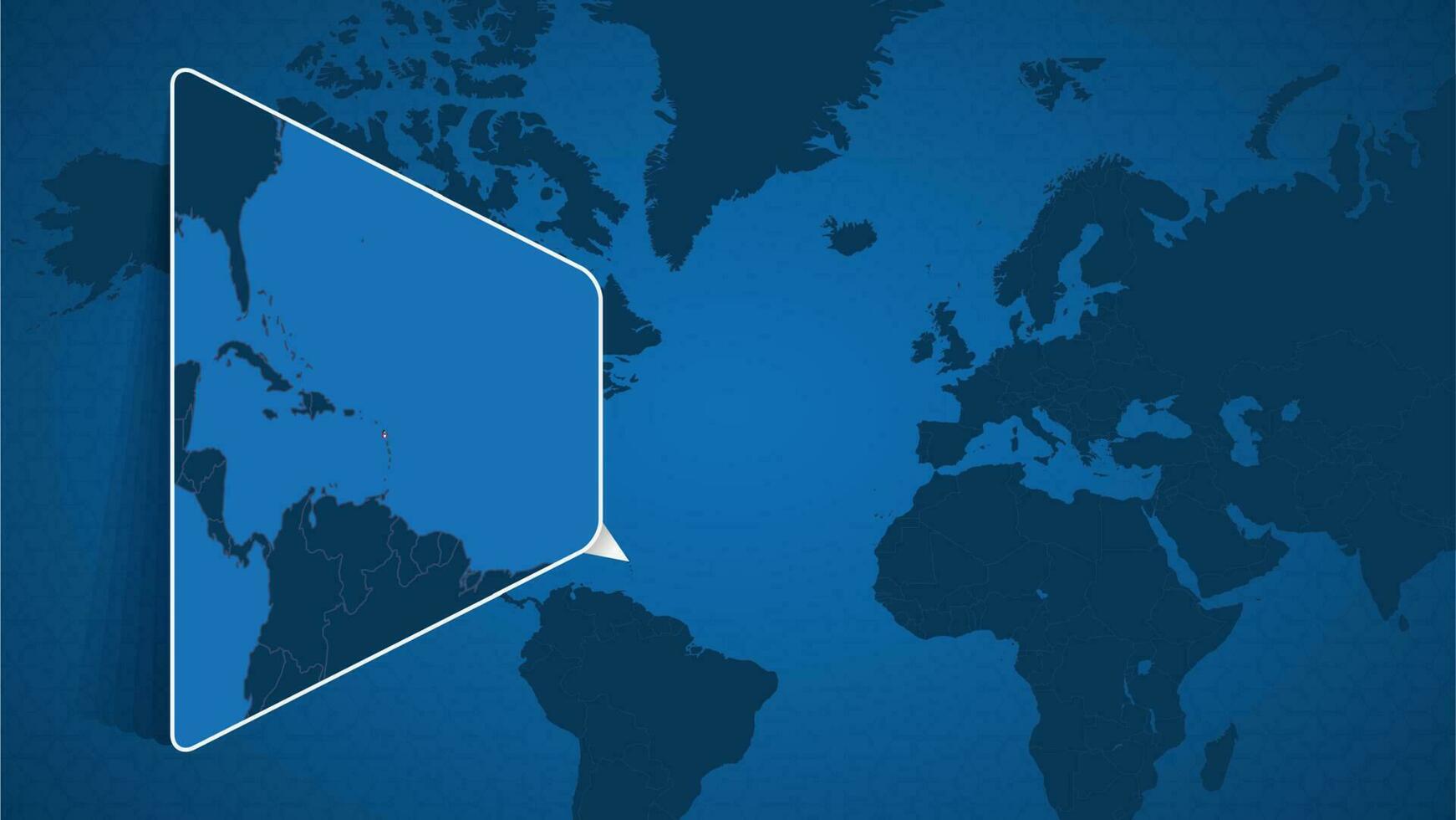 Location of Antigua and Barbuda on the World Map with Enlarged Map of Antigua and Barbuda with Flag. vector
