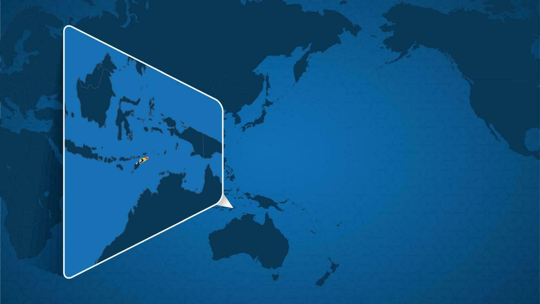 ubicación de este Timor en el mundo mapa con engrandecido mapa de este Timor con bandera. vector