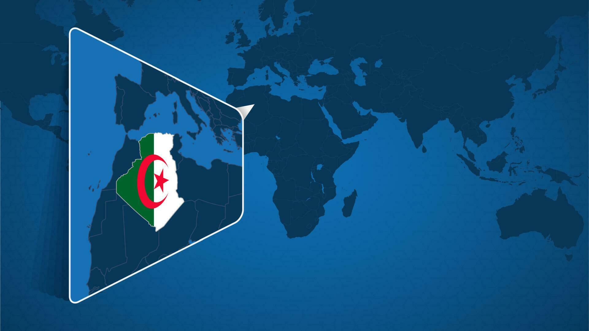 Location Of Algeria On The World Map With Enlarged Map Of Algeria With Location Of Algeria On The World Map With Enlarged Map Of Algeria With Flag Vector 
