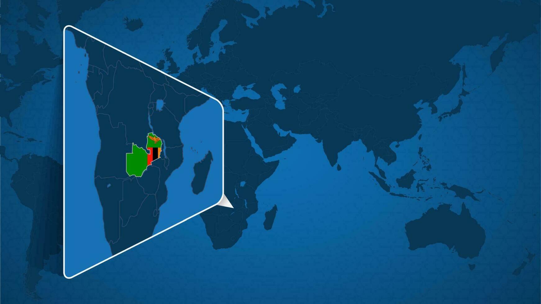 Location of Zambia on the World Map with Enlarged Map of Zambia with Flag. vector