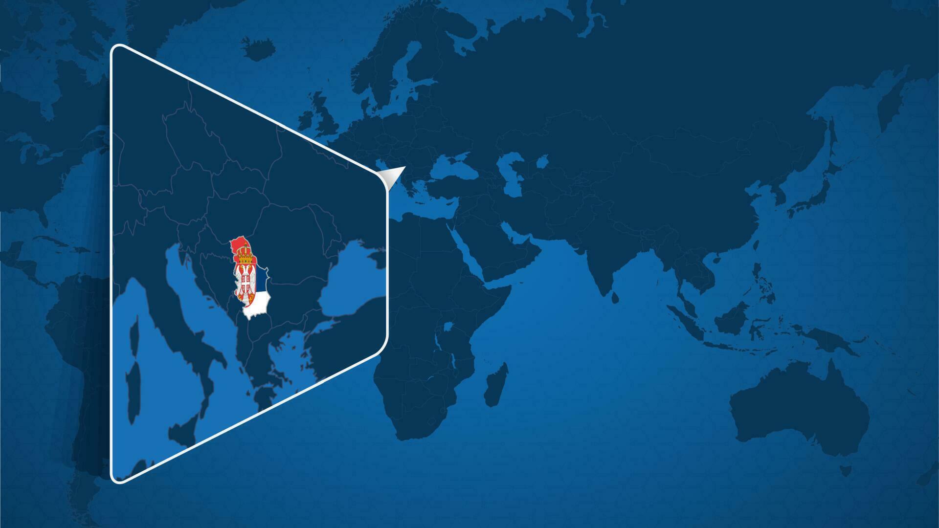 Location Of Serbia On The World Map With Enlarged Map Of Serbia With Location Of Serbia On The World Map With Enlarged Map Of Serbia With Flag Vector