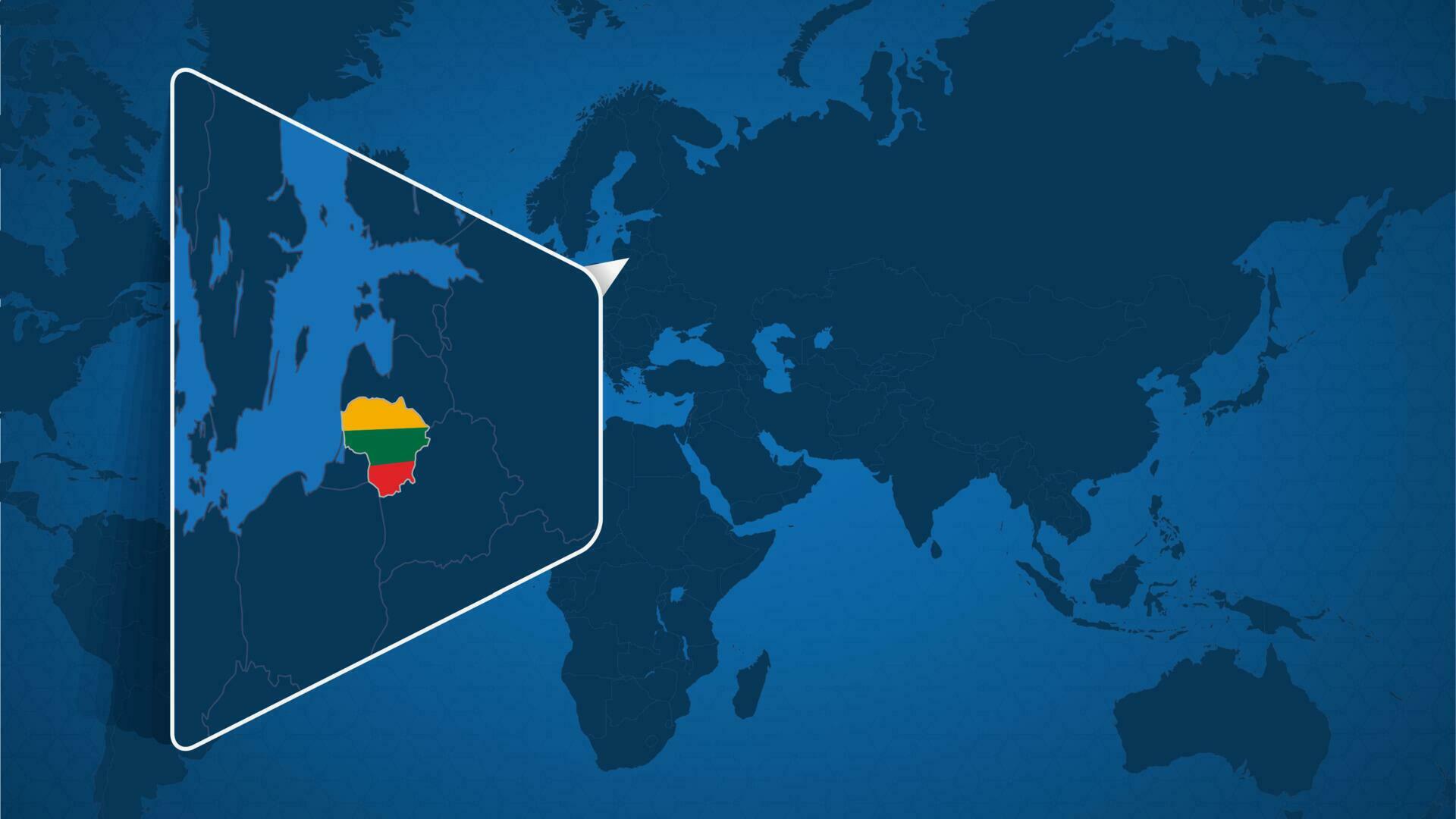 Location Of Lithuania On The World Map With Enlarged Map Of Lithuania Location Of Lithuania On The World Map With Enlarged Map Of Lithuania With Flag Vector 