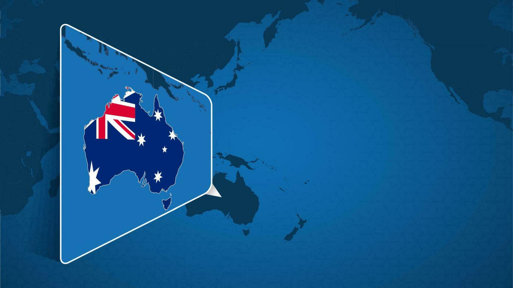 ubicación de Australia en el mundo mapa con engrandecido mapa de Australia con bandera. vector