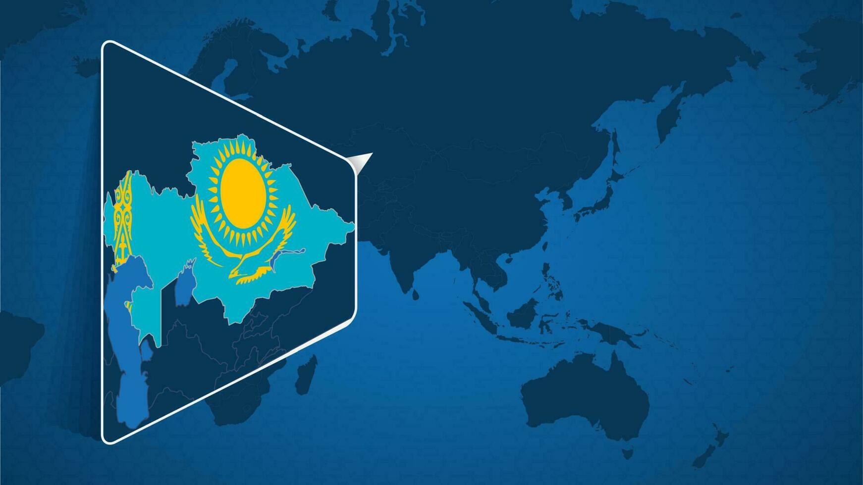 Location of Kazakhstan on the World Map with Enlarged Map of Kazakhstan with Flag. vector