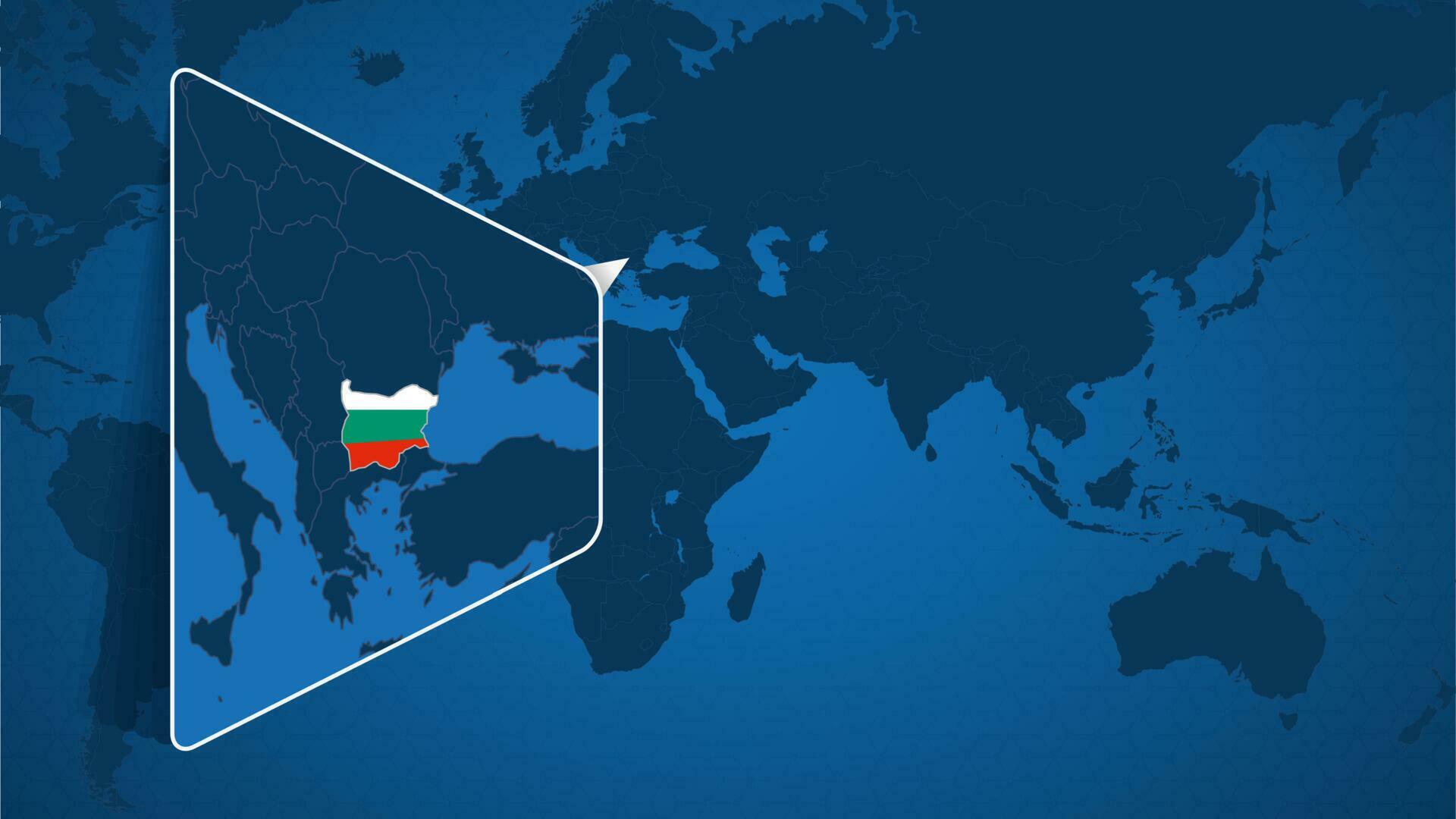 Location Of Bulgaria On The World Map With Enlarged Map Of Bulgaria Location Of Bulgaria On The World Map With Enlarged Map Of Bulgaria With Flag Vector