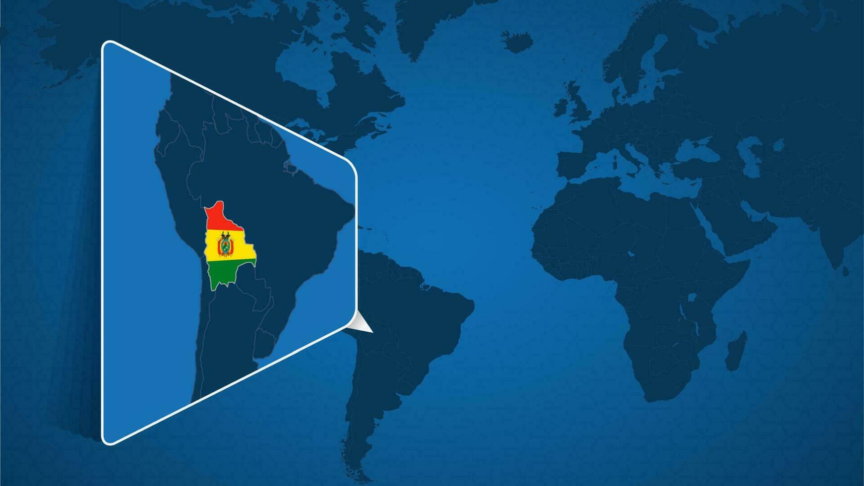 Location of Bolivia on the World Map with Enlarged Map of Bolivia with Flag. vector