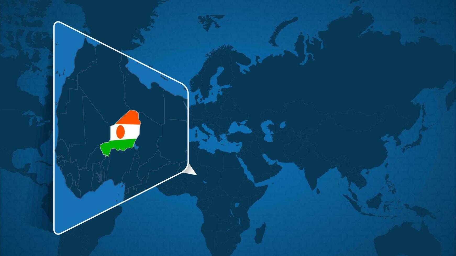 Location of Niger on the World Map with Enlarged Map of Niger with Flag. vector