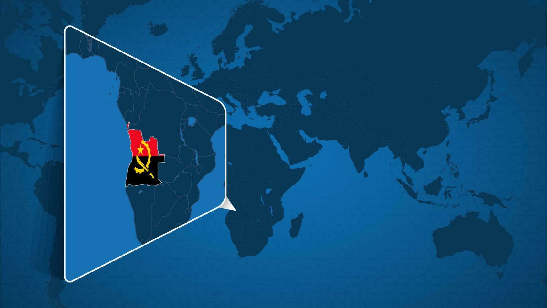 ubicación de angola en el mundo mapa con engrandecido mapa de angola con bandera. vector