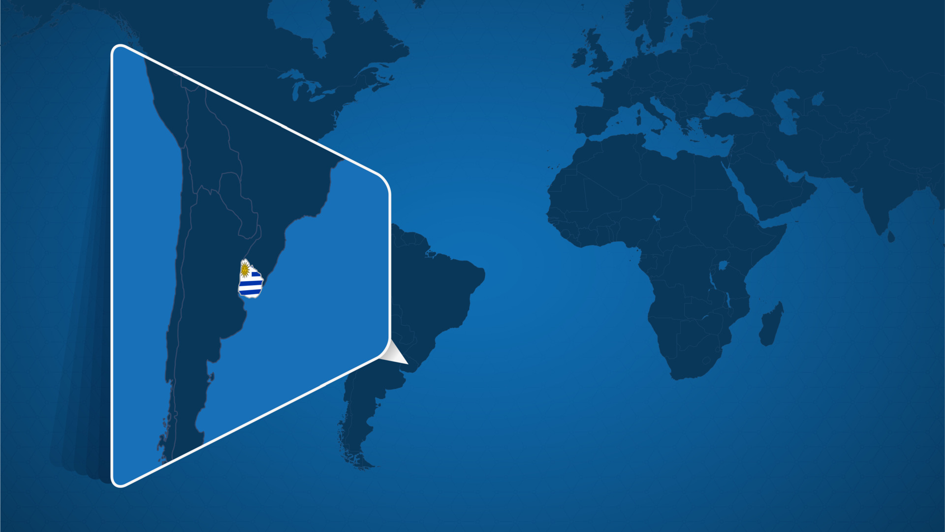 Location Of Uruguay On The World Map With Enlarged Map Of Uruguay With Location Of Uruguay On The World Map With Enlarged Map Of Uruguay With Flag Vector