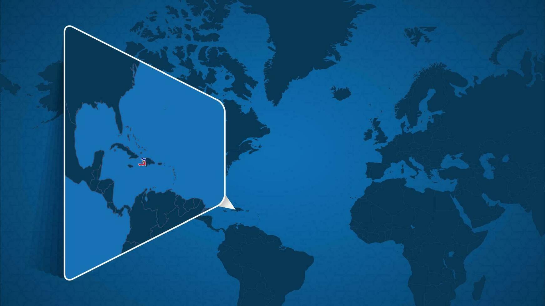 ubicación de Haití en el mundo mapa con engrandecido mapa de Haití con bandera. vector