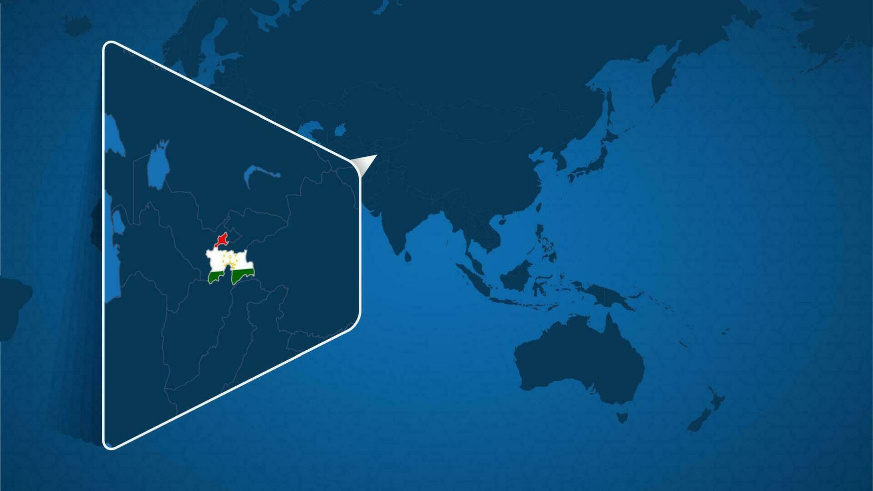 Location of Tajikistan on the World Map with Enlarged Map of Tajikistan with Flag. vector