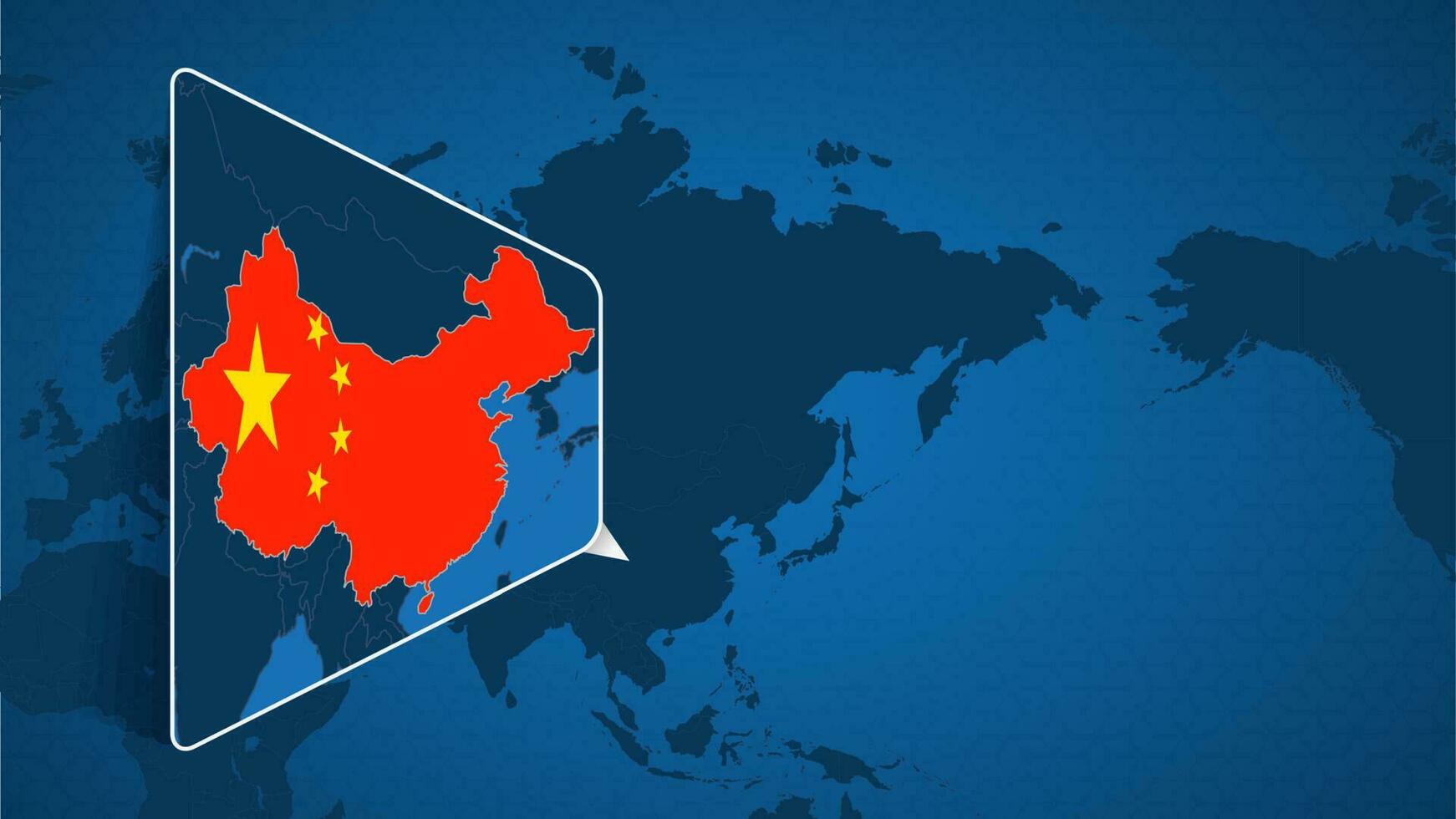 ubicación de China en el mundo mapa con engrandecido mapa de China con bandera. vector