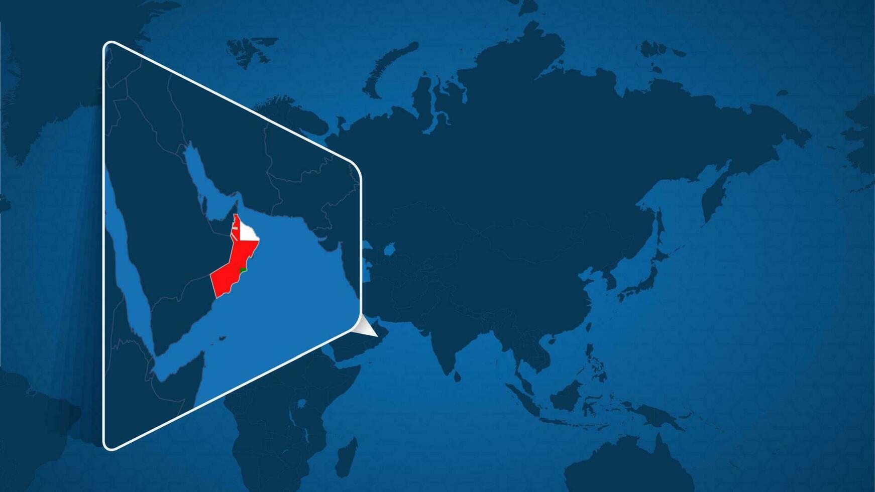 Location of Oman on the World Map with Enlarged Map of Oman with Flag. vector