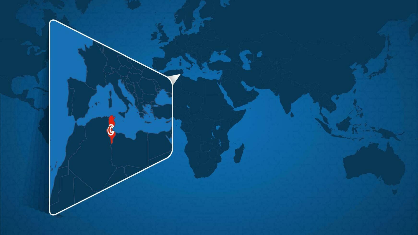 Location Of Tunisia On The World Map With Enlarged Map Of Tunisia With Location Of Tunisia On The World Map With Enlarged Map Of Tunisia With Flag Vector
