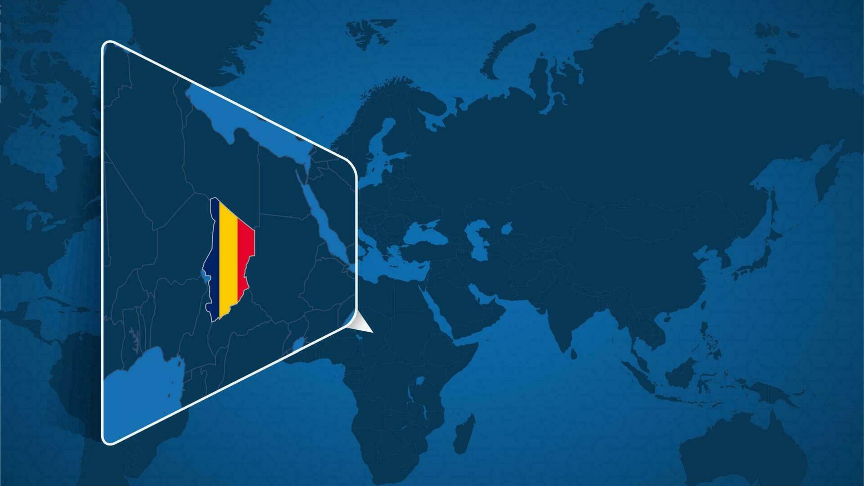 Location of Chad on the World Map with Enlarged Map of Chad with Flag. vector
