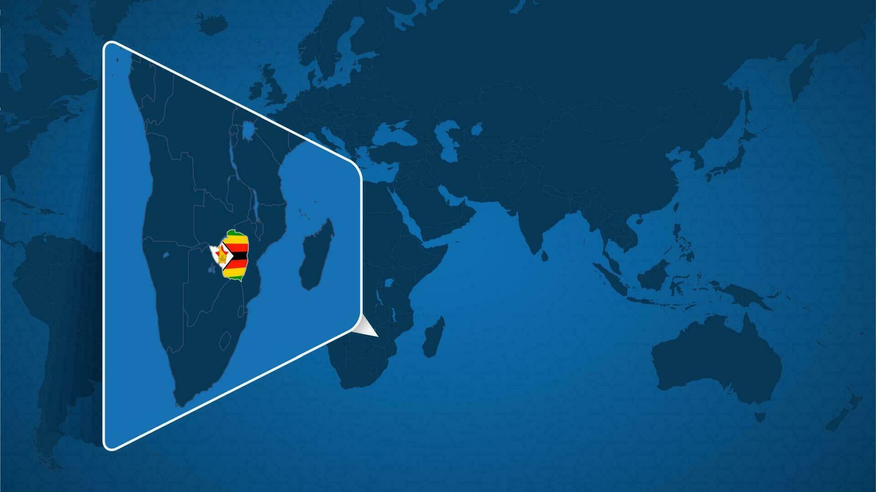 Location of Zimbabwe on the World Map with Enlarged Map of Zimbabwe with Flag. vector