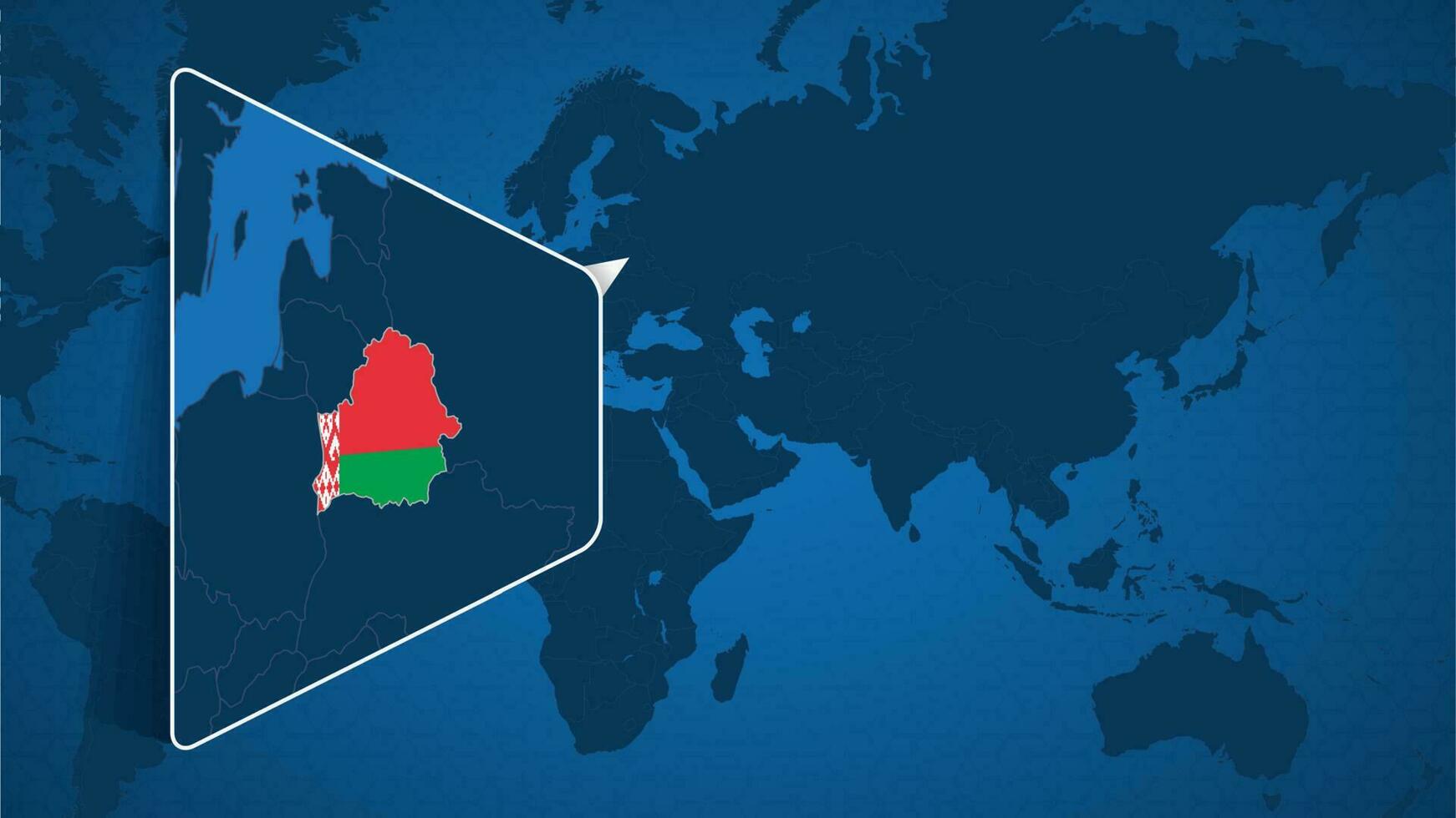Location of Belarus on the World Map with Enlarged Map of Belarus with Flag. vector