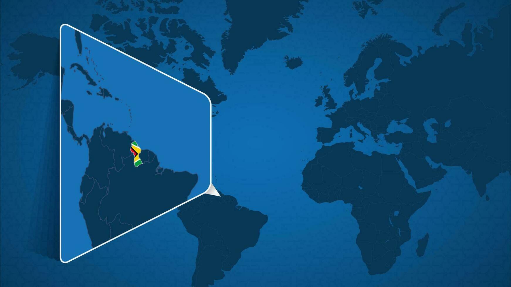 Location of Guyana on the World Map with Enlarged Map of Guyana with Flag. vector