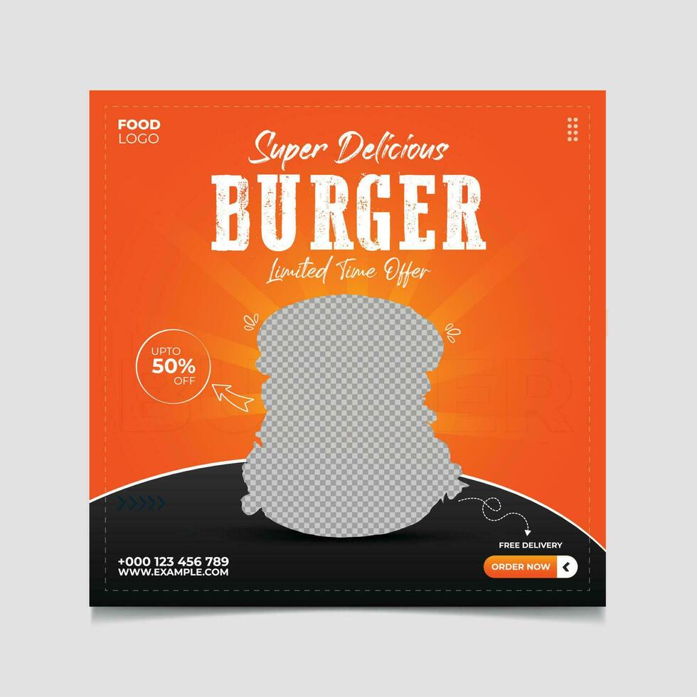 Super delicious hot and spicy burger social media post template vector