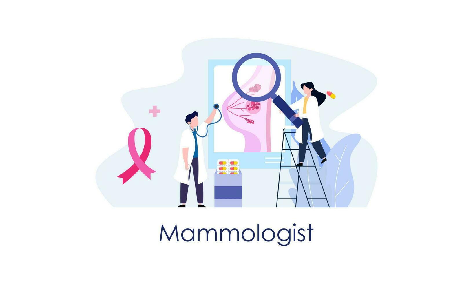 mamólogo concepto consulta con médico acerca de pecho enfermedad idea de cuidado de la salud y médico vector