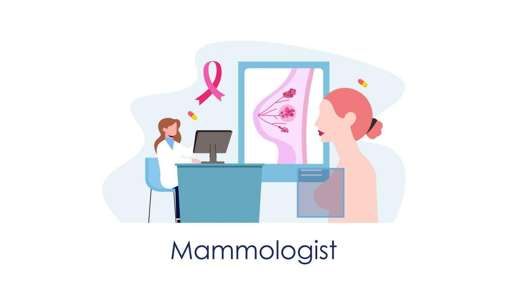 Mammologist concept consultation with doctor about breast disease idea of healthcare and medical vector