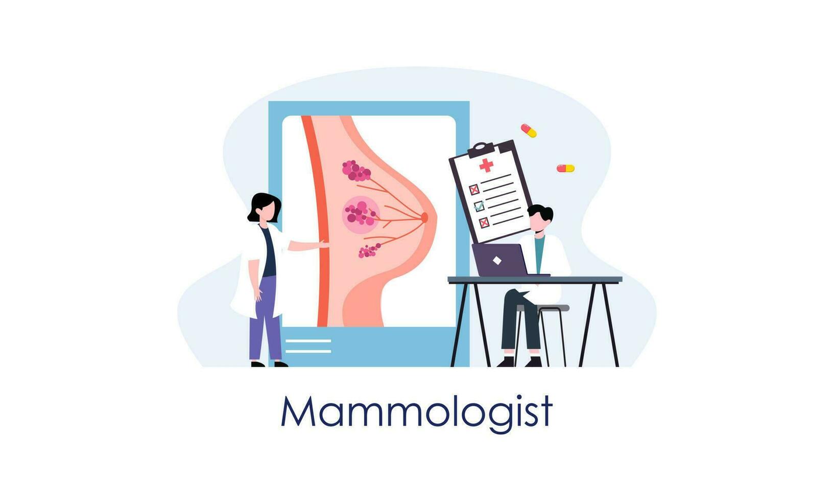 Mammologist concept consultation with doctor about breast disease idea of healthcare and medical vector