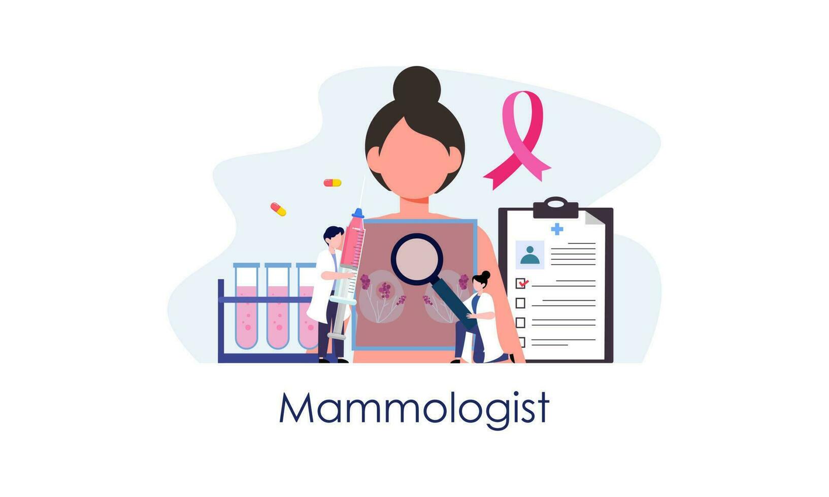 Mammologist concept consultation with doctor about breast disease idea of healthcare and medical vector