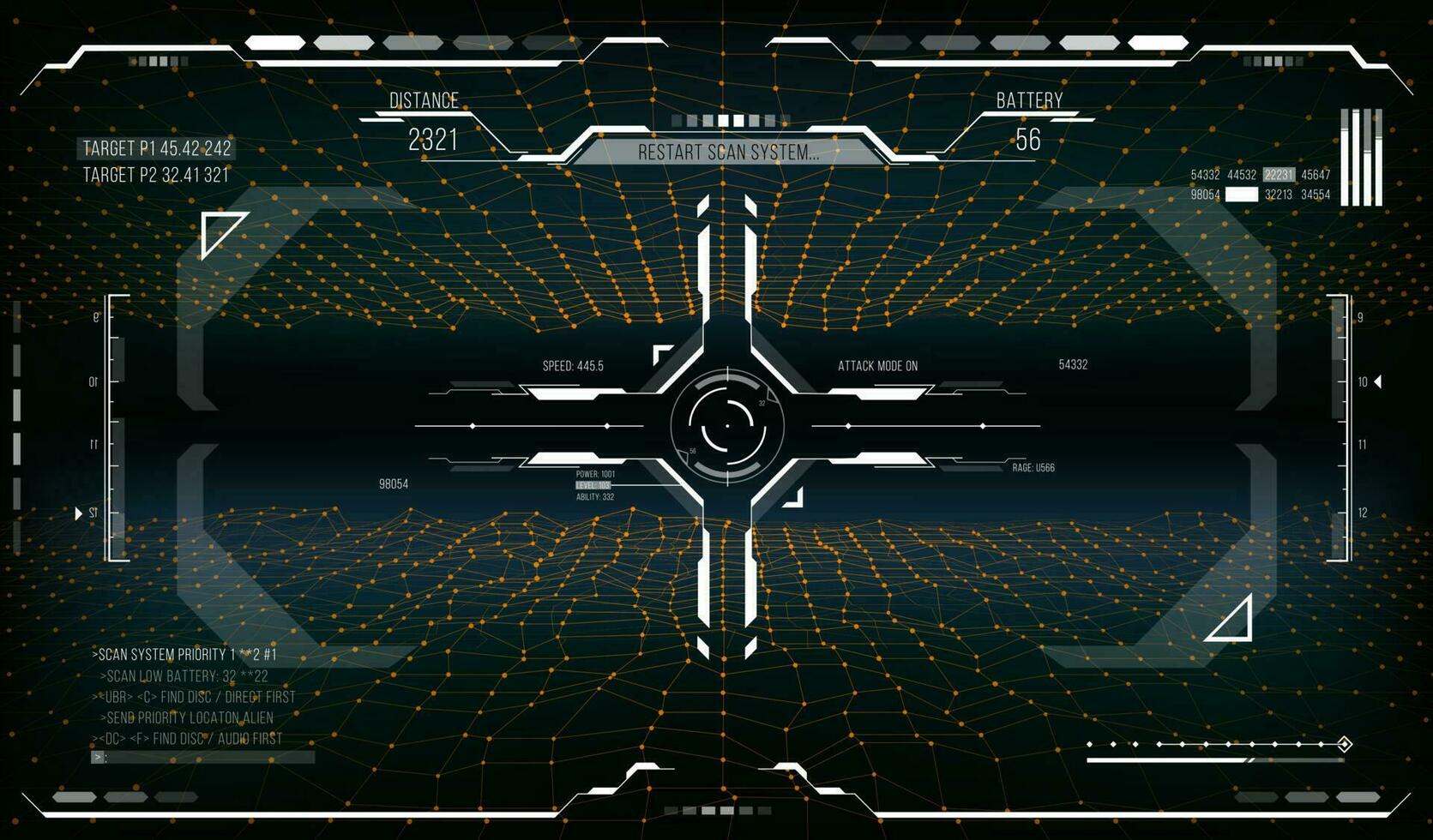 HUD target aim control, futuristic display monitor vector