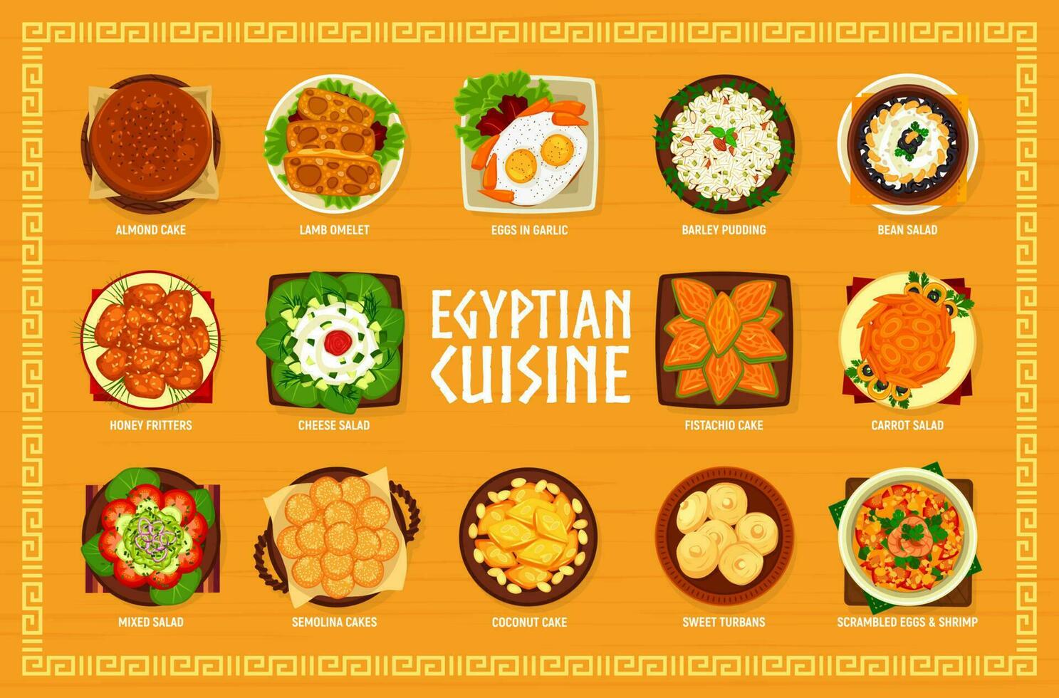 Egyptian cuisine food menu vector design