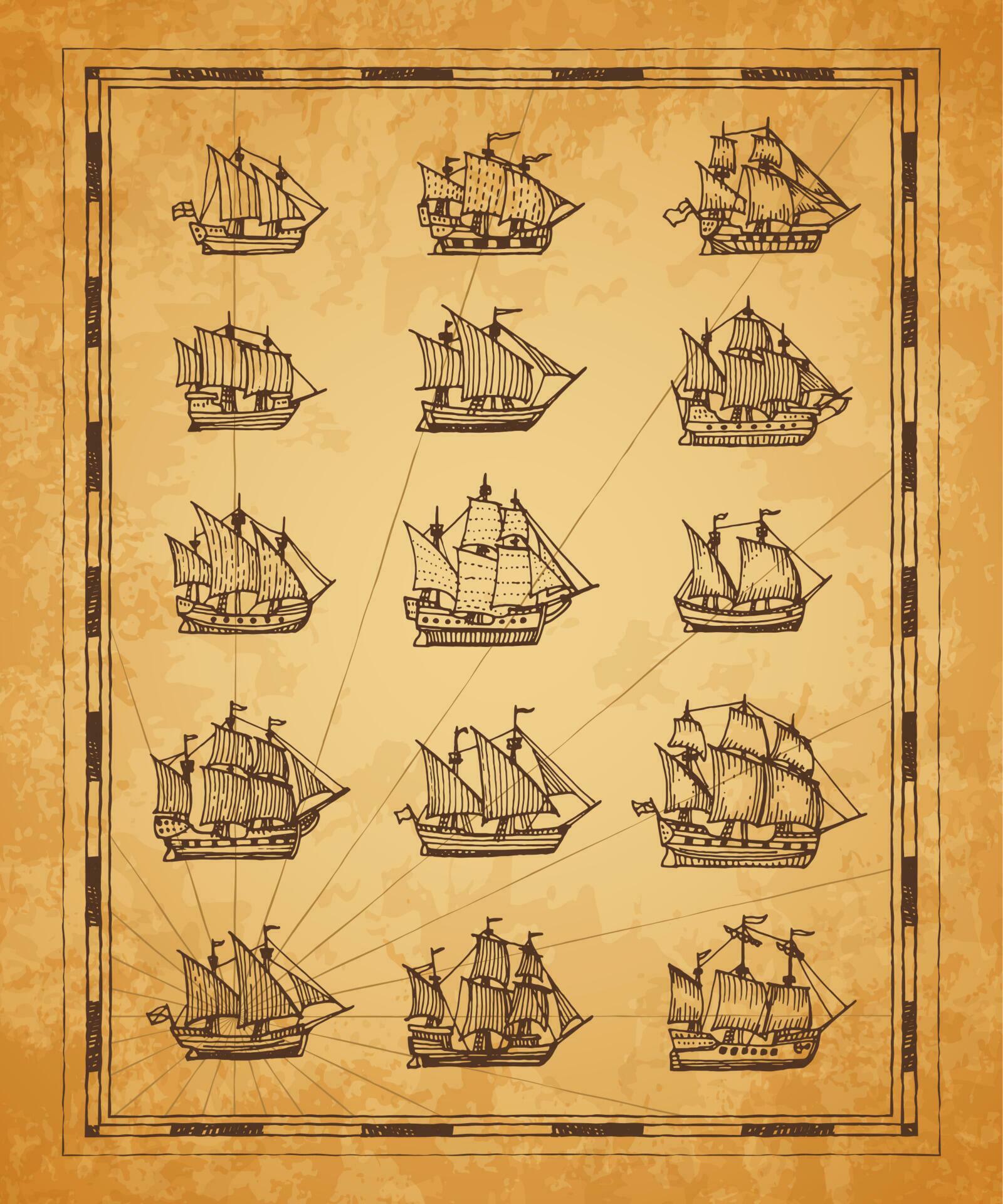 Vintage map sail ships, sailboat, brigantine 23530727 Vector Art at 